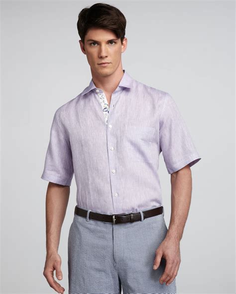 Peter Millar Floral Placket Short Sleeve Shirt In Blue For Men Shallot