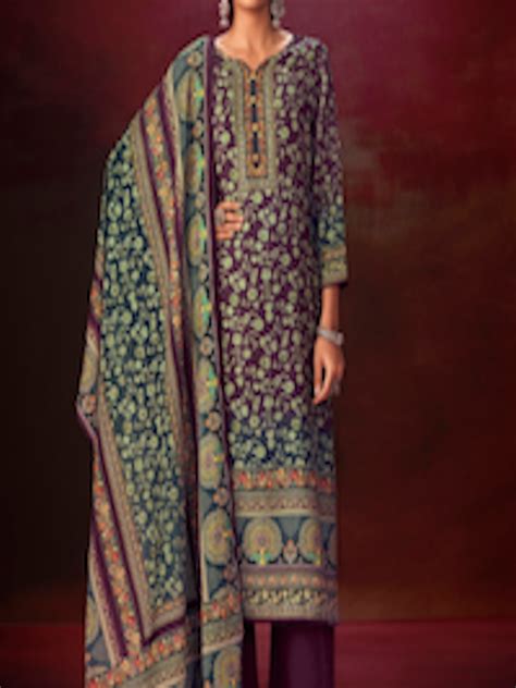 buy stylee lifestyle maroon and blue printed unstitched dress material dress material for women