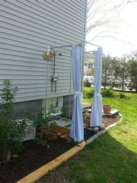 Diy Outdoor Shower Stall With Galvanized Pipes And Duck