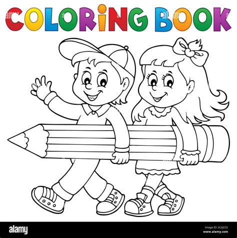 Coloring Book Children Holding Pencil Picture Illustration Stock