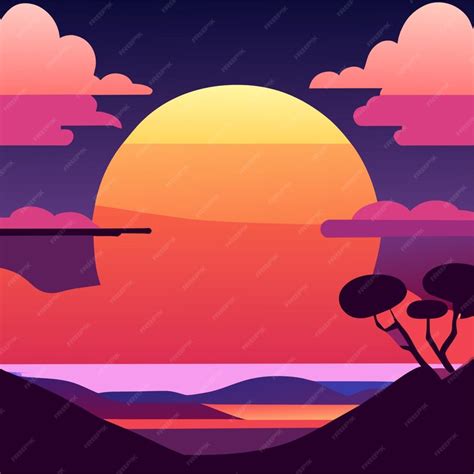 Premium Vector Cartoon Sunset Or Sunrise Gradient Sky With Clouds And Sun