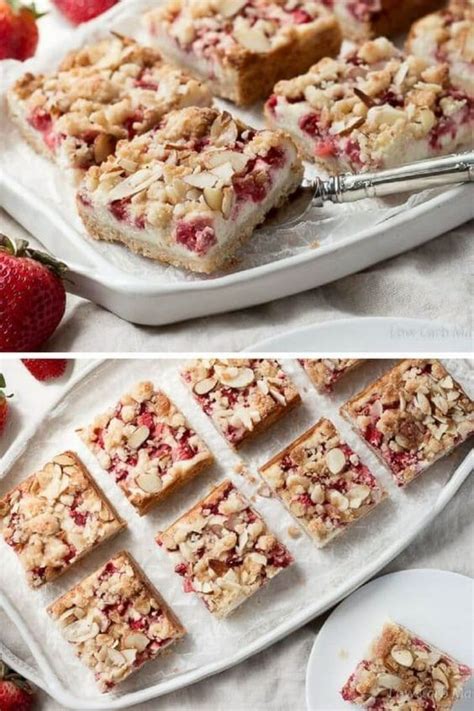 Cream cheese cookies are quick and easy, and just perfect for dipping in hot tea or even coffee. Strawberry Cream Cheese Crumble Bars | Low Carb Maven | Low card desserts, Low carb recipes ...