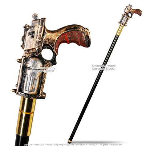 Steampunk Fantasy Walking Cane Polyresin Gun Like Handle Gentlemans Stick