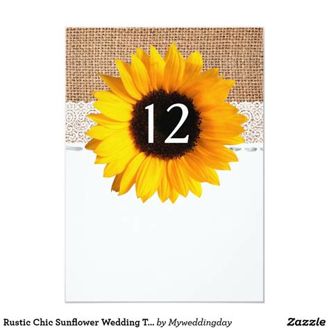 Rustic Chic Sunflower Wedding Table Number Shabby Chic Wedding