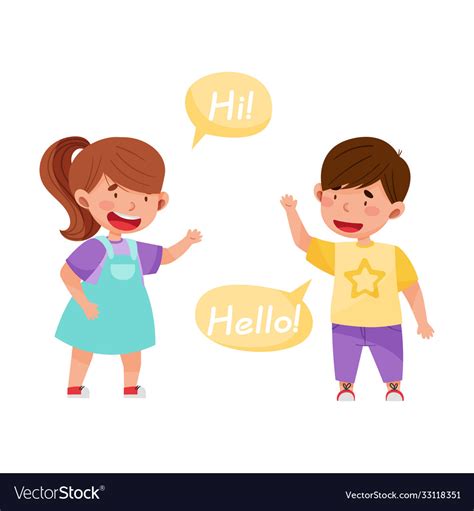 Cheerful Boy And Girl Saying Hello To Each Other Vector Image