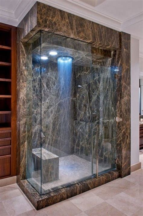 Bathroom Cool Awesome Brown Marble Shower Room With Glass Door Also