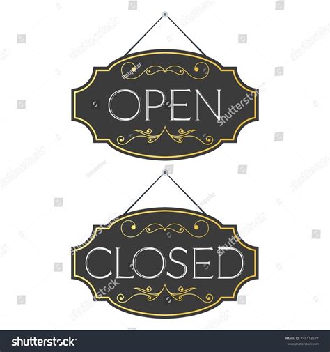 Open Closed Ornate Vintage Retro Signs Stock Vector 745118677 Shutterstock