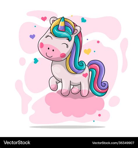 Cartoon Funny Unicorn On Cloud Cute Little Pony Vector Image