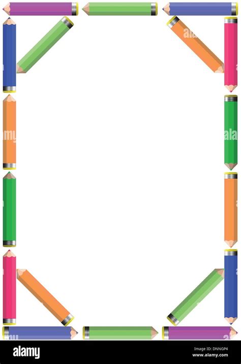 Frame With Colorful Crayons Blue Green Red Yellow Stock Vector