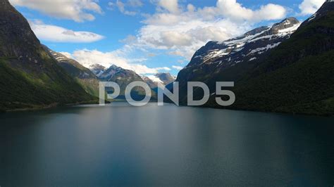 Beautiful Nature Norway Natural Landscape Aerial Footage Lovatnet Lake