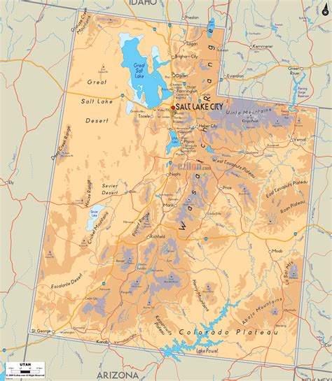 Physical Map Of Utah State Usa Ezilon Maps