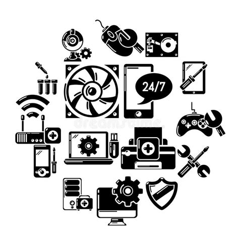 Computer Repair Service Icons Set Simple Style Stock Vector