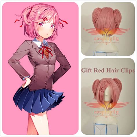 Doki Doki Literature Club Natsuki Adult Cosplay Pink Hairpiece Periwig