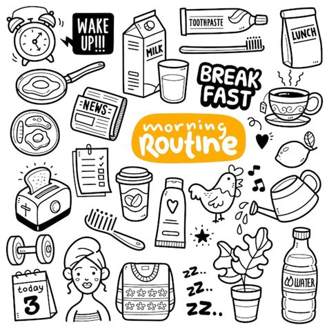 Premium Vector Morning Routine Activity And Objects Black And White