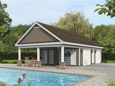 062P 0011 Pool House Plan With Workshop Pool House Plans Country