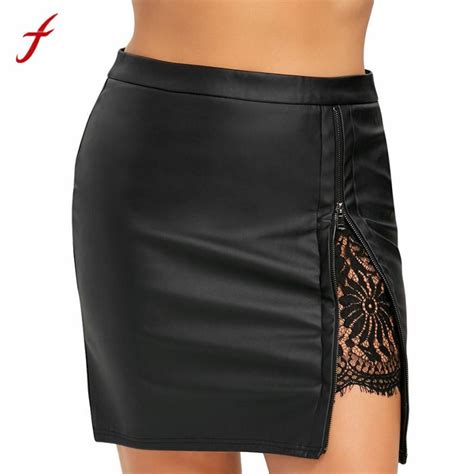 Buy Feitong Sexy Short Pencil Skirt Women Solid Faux Leather Mini Skirts High