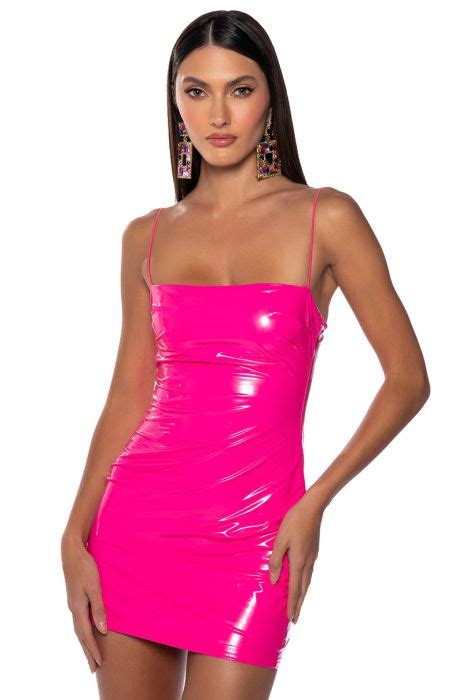 Life In Plastic Latex Mini Dress In Hot Pink