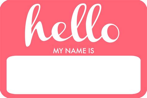 A Pink And White Hello Name Tag With The Words Hello My Name Is On It