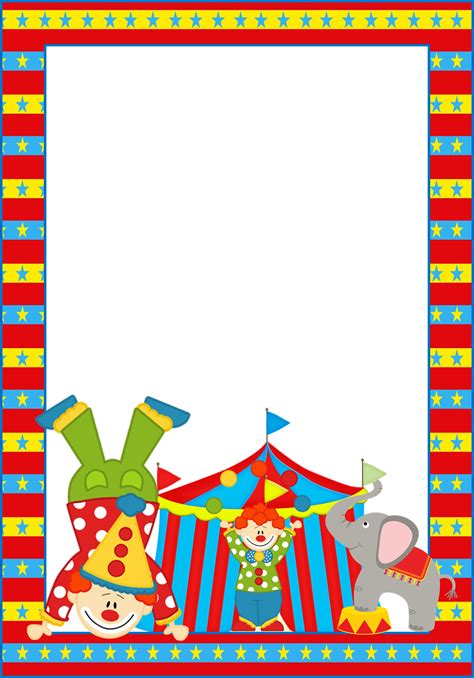 Circus Invitations Printable Frames Clown Party