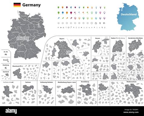 Germany High Detailed Vector Map Colored By States And Administrative