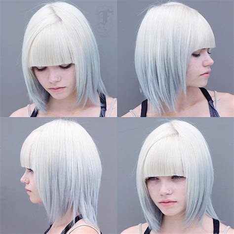 Reverse Silver Ombre On Choppy Bob With Blunt Bangs The Latest Hairstyles For Men And Women