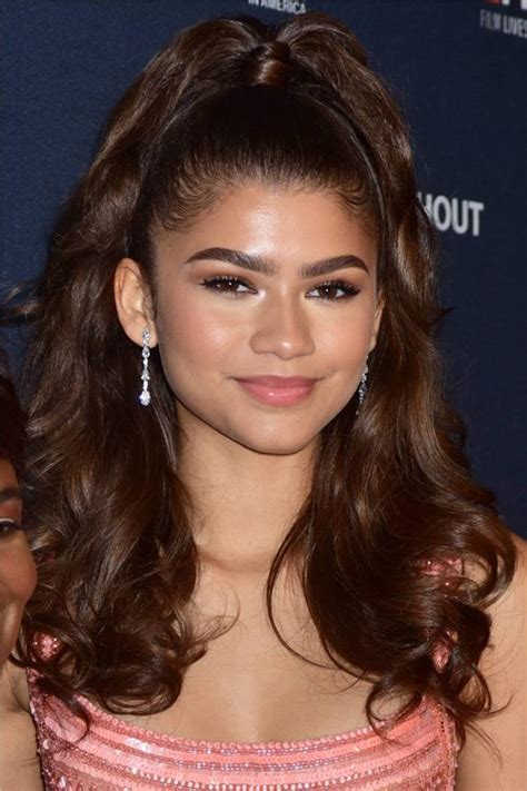 Zendaya Wavy Medium Brown Half Up Half Down Hairstyle Steal Her Style