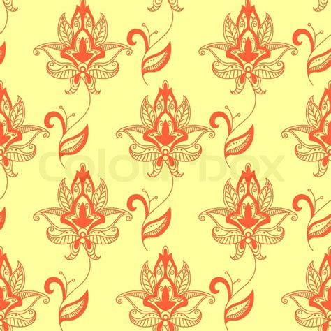Orange Colored Paisley Seamless Floral Stock Vector Colourbox