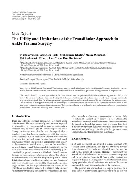 Pdf The Utility And Limitations Of The Transfibular Approach In Ankle