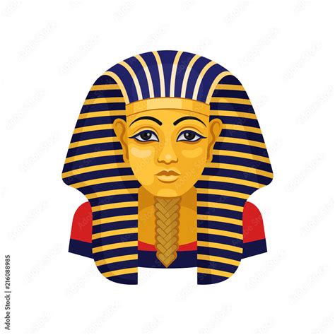 Golden Mask Of Tutankhamun Pharaoh Of Ancient Egypt Flat Vector For
