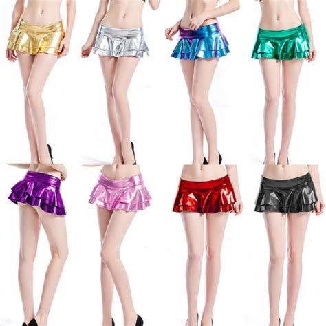 Women S Pu Leather Jazz Dance Mini Skirts Silver Gold Sexy Hot Dance