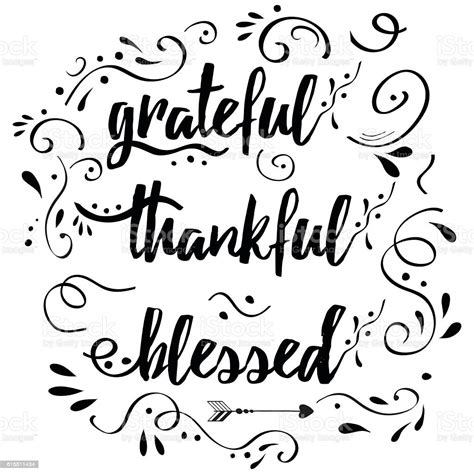 Thankful Grateful Blessed Vector Hand Drawn Card Decorated Floral