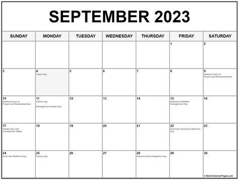 September 2023 With Holidays Calendar