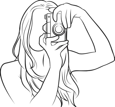 Woman Holding Camera Line Drawing 21194440 Vector Art At Vecteezy