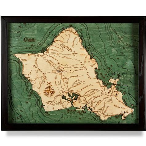 Oahu Wooden Map Art Topographic 3d Chart