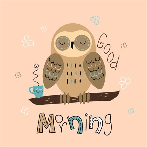 A Sleepy Owl In A Cute Style Good Morning Lettering Baby Shower