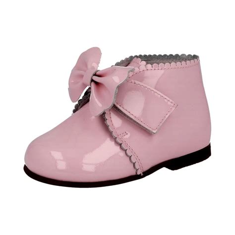 andanines girls velcro bow strap boots pink patent