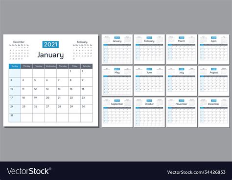 2021 Calendar Royalty Free Vector Image Vectorstock