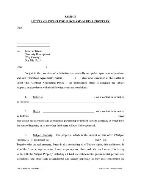 Letter Of Intent Real Estate Free Printable Documents