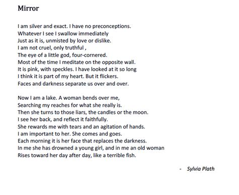 Mirror Sylvia Plath What Figures Of Speech Are Used In The Poem Mirror By Silvia Plath