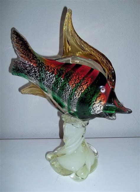 Murano Art Glass Multi Colored Shark Fish With Silver Flecks On
