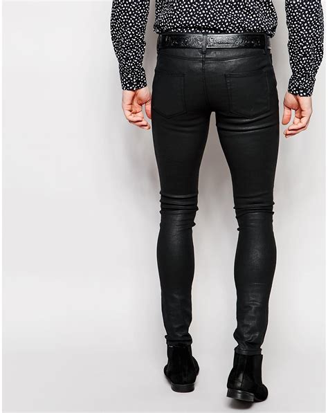 lyst asos extreme super skinny jeans in heavy coated black in black for men