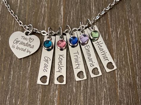 Grandma Name Necklace 1 2 3 4 5 6 Names Birthstones Grandma Nana