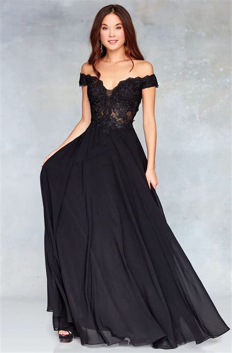 Clarisse 3774 Lace Appliqued Corset Lace Up Back Chiffon Prom Gown Black Prom Dresses Prom