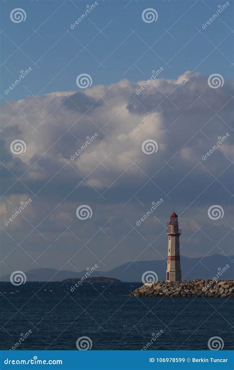 Seaside Town Of Turgutreis And Lighthouse Stock Image Image Of Cloud
