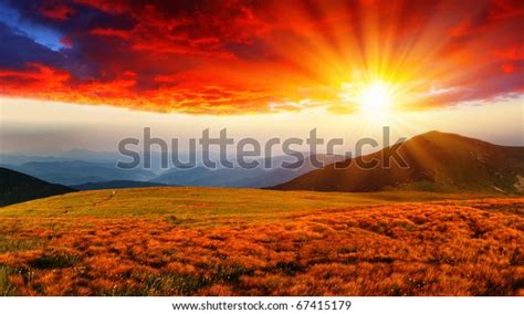 Majestic Sunset Mountains Landscape Hdr Image Stock Photo 67415179