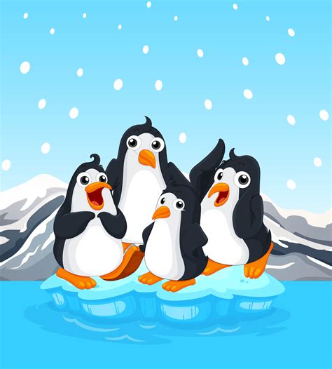 Four Penguins Standing On Iceberg 377323 Vector Art At Vecteezy
