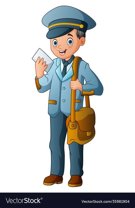 Cartoon Postman Holding Mail And Bag Royalty Free Vector