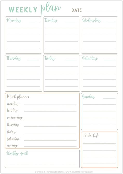 Weekly Planner Printable Page Editable Pdf Weekly Planner Etsy