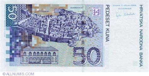 50 Kuna 2002 7 Iii 2001 2012 Issues Croatia Banknote 988