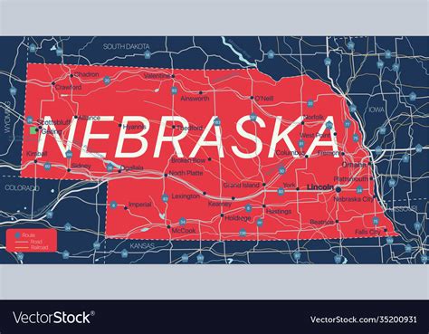 Nebraska State Detailed Editable Map Royalty Free Vector